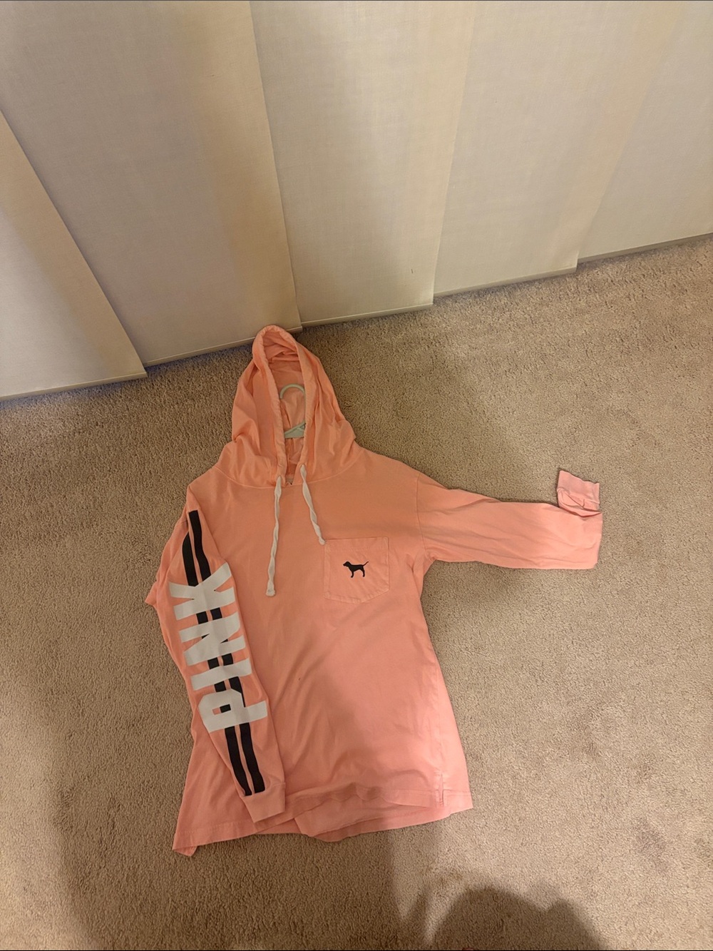 PINK Victoria's Secret Peach Logo Hooded Long Sleeve
